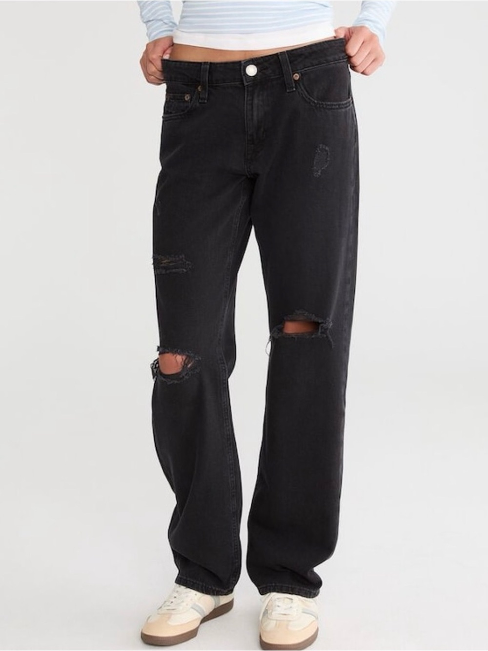 Aeropostale Black Distressed Jeans | Low-Rise Baggy | Women’s Size 2R